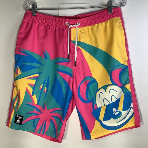 Disney Neff Mens Mickey Mouse Swim Trunks Pink Size Medium - Picture 2 of 9